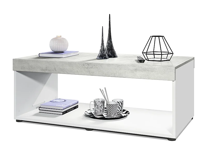 COUCHTISCH Pure Tischplatte und Blenden in Beton Oxid Optik