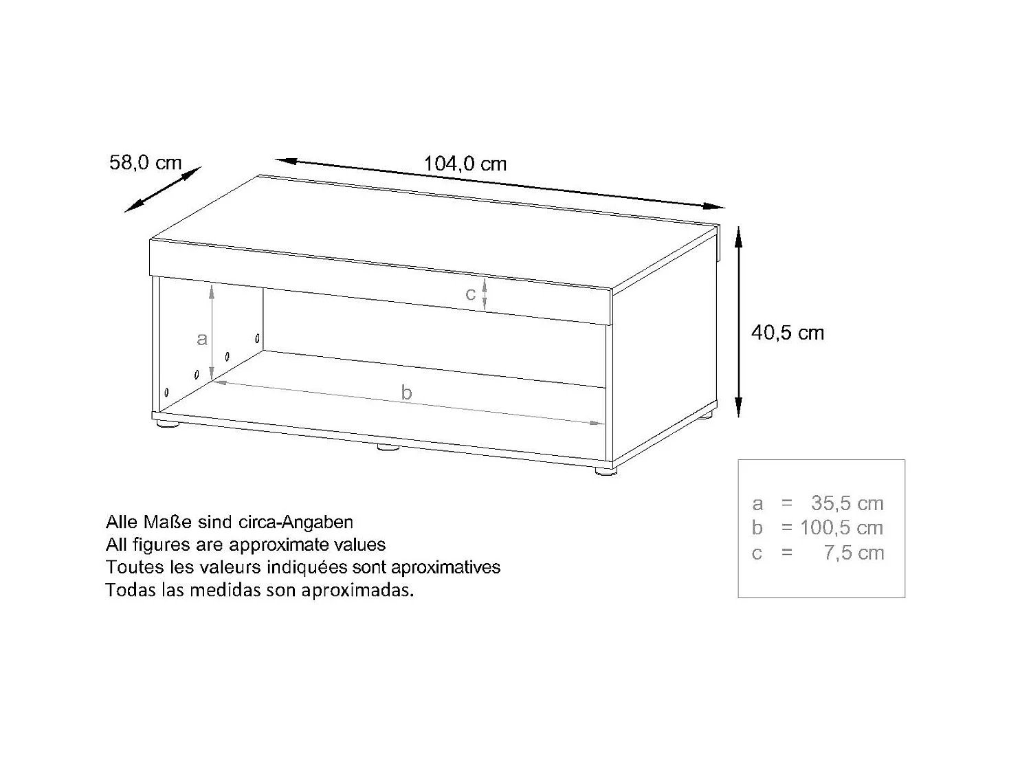 Table de salon Pure, Table basse rectangulaire, Blanc mat/Aspect Béton Oxyde (104 x 40,5 x 58 cm)
