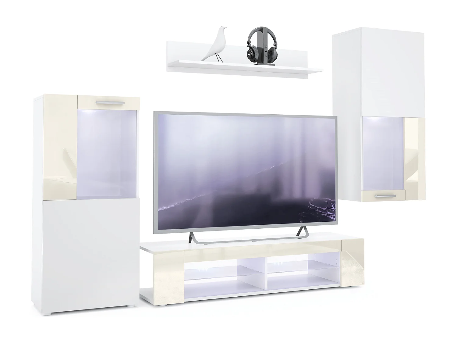 WOHNWAND Movie Absetzungen in Creme Hochglanz