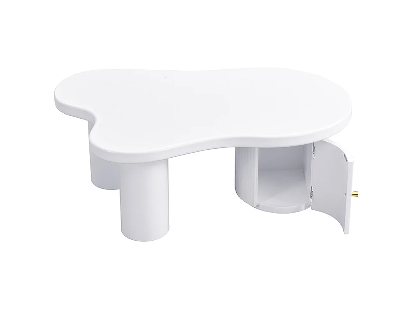 Table basse asymétrique 100x60x37cm - 1 porte ronde - avec rangement - blanc