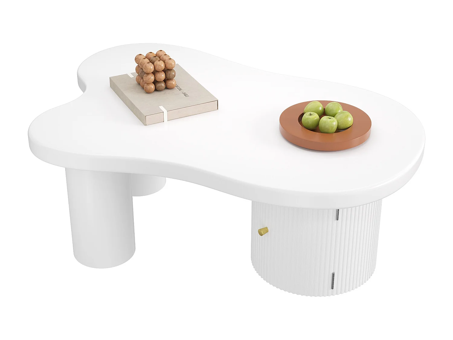 Tavolino asimmetrico 100x60x37 cm - 1 porta rotonda - con spazio di archiviazione - bianco