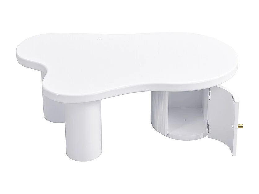 Tavolino asimmetrico 100x60x37 cm - 1 porta rotonda - con spazio di archiviazione - bianco