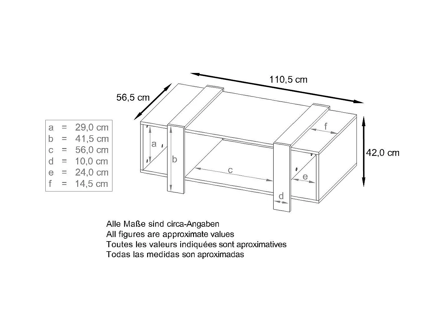 Table basse Ida 110,5 x 42 x 56,5 cm Table de salon à trois compartiments, caisson en blanc mat, façades en Gris sable brillant | Grand choix de couleurs