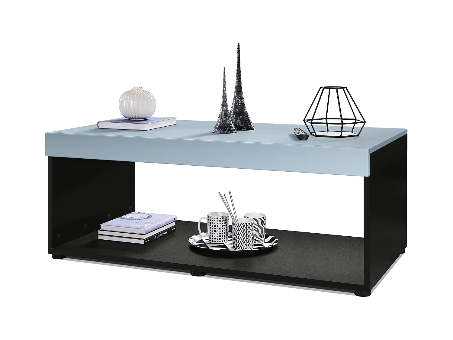 Table de salon Pure, Table basse rectangulaire, Noir mat/Denim mat (104 x 40,5 x 58 cm)