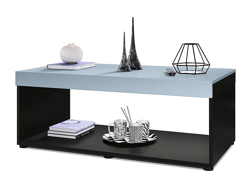 Tavolino  Pure, Tavolo da soggiorno a forma di scatola, nero opaco/denim opaco (104 x 40,5 x 58 cm)