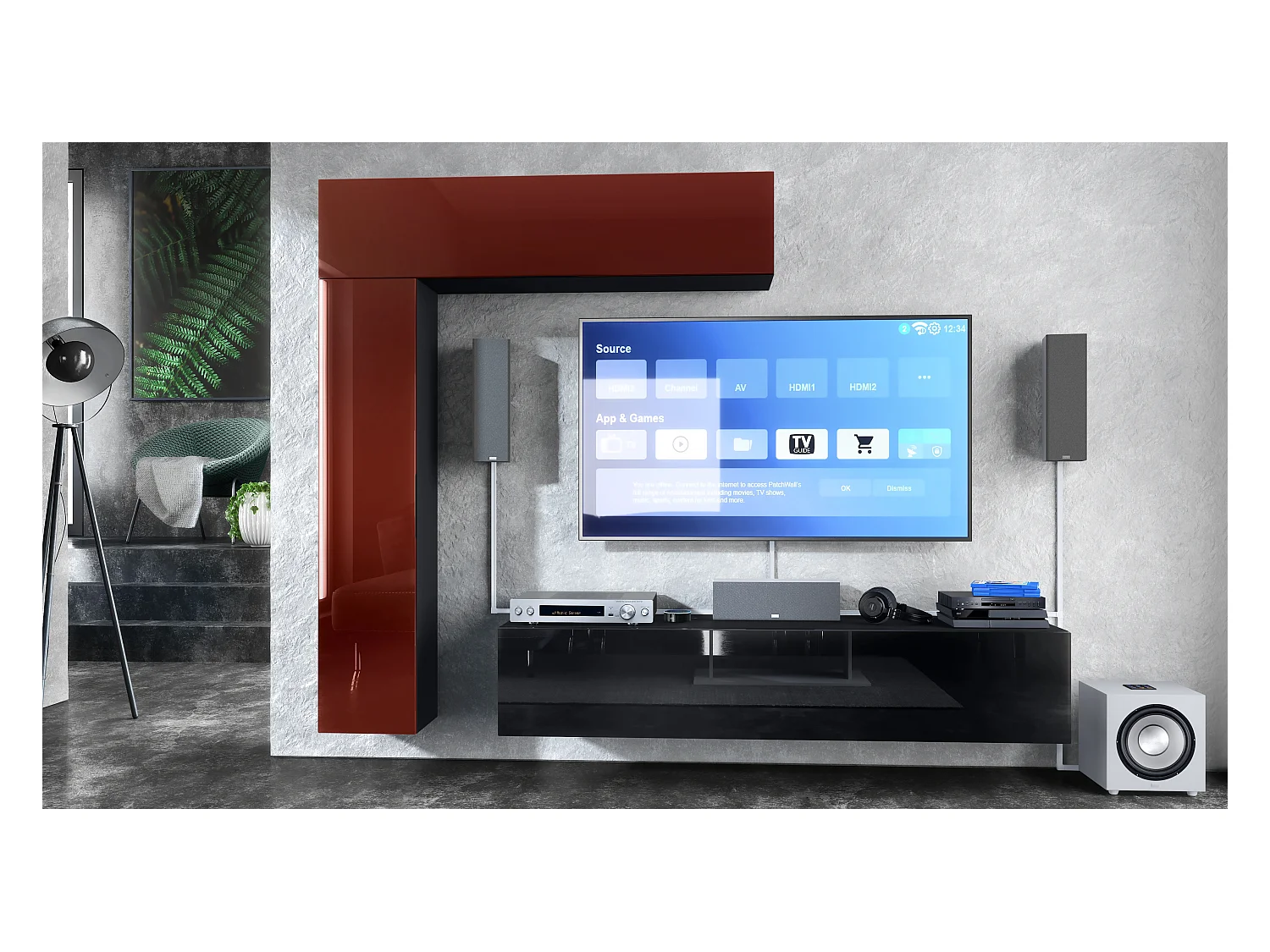 WOHNWAND Taurito Fronten in Bordeaux Hochglanz