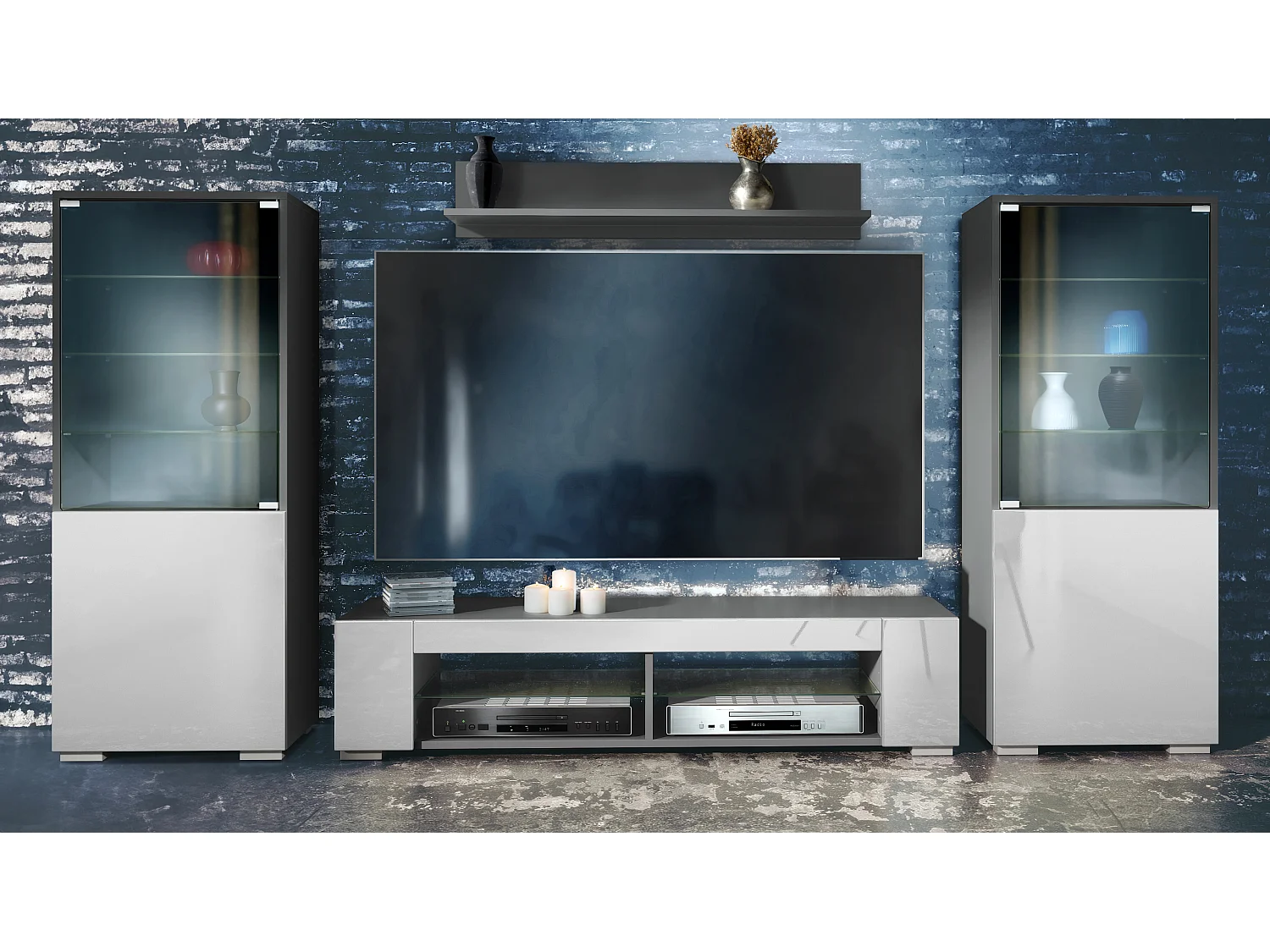 WOHNWAND Nevada Weiß Hochglanz