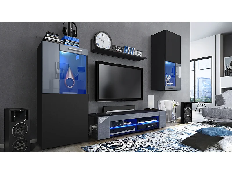 WOHNWAND Movie Absetzungen in Grau Hochglanz