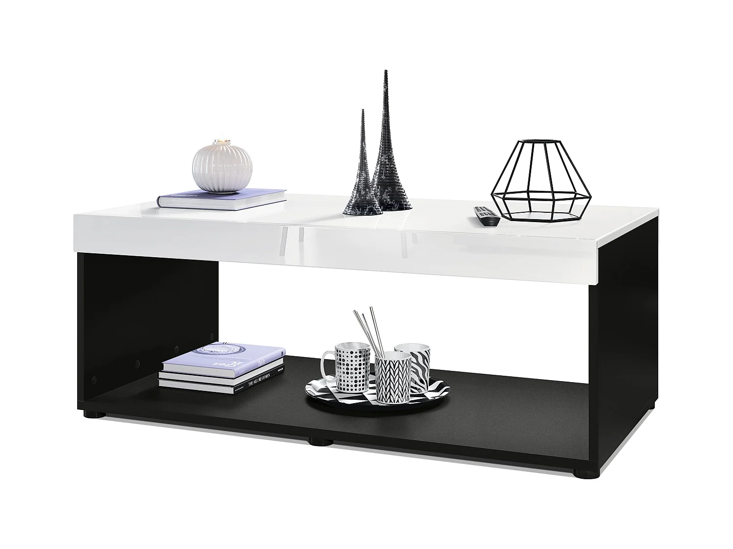 Table de salon Pure, Table basse rectangulaire, Noir mat/Blanc haute brillance (104 x 40,5 x 58 cm)