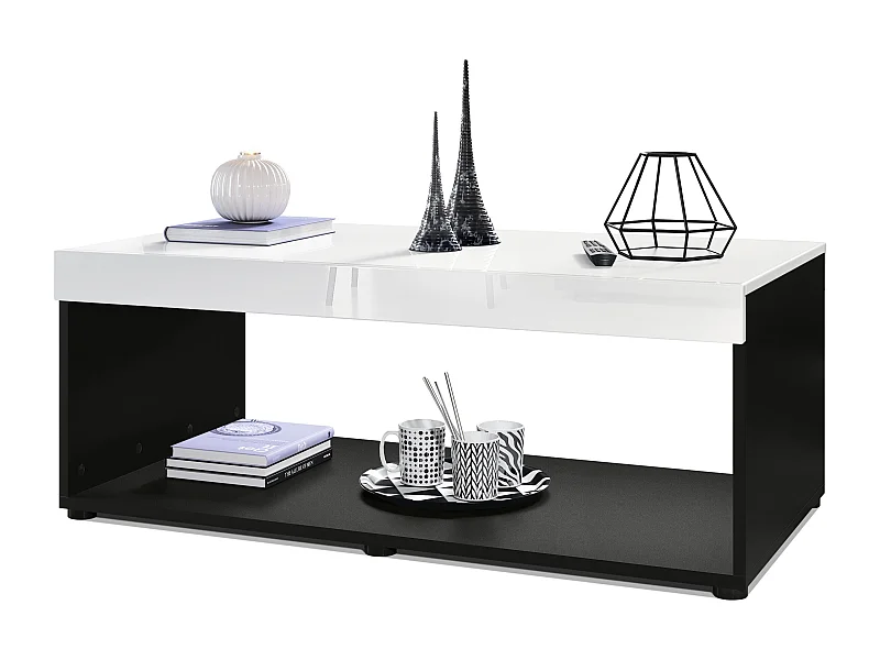 Tavolino  Pure, Tavolo da soggiorno a forma di scatola, nero opaco/bianco lucido (104 x 40,5 x 58 cm)