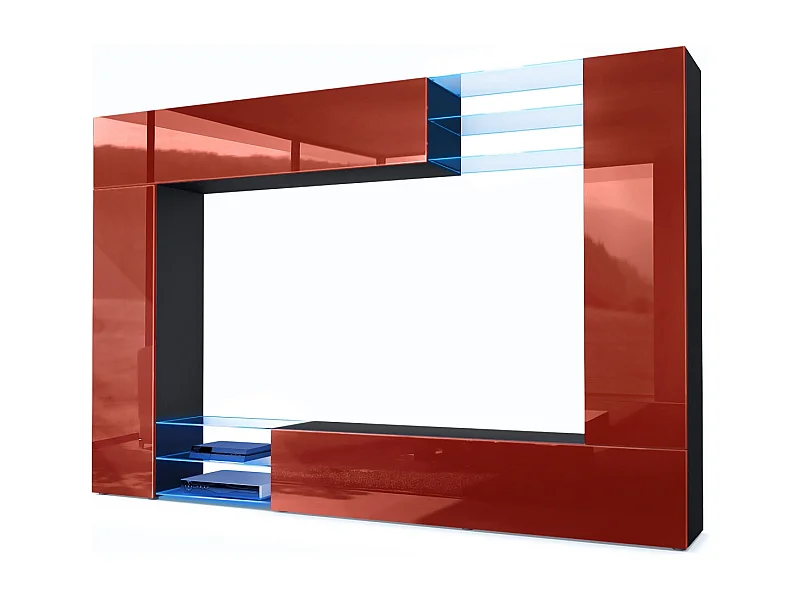 WOHNWAND Mirage Front in Bordeaux Hochglanz