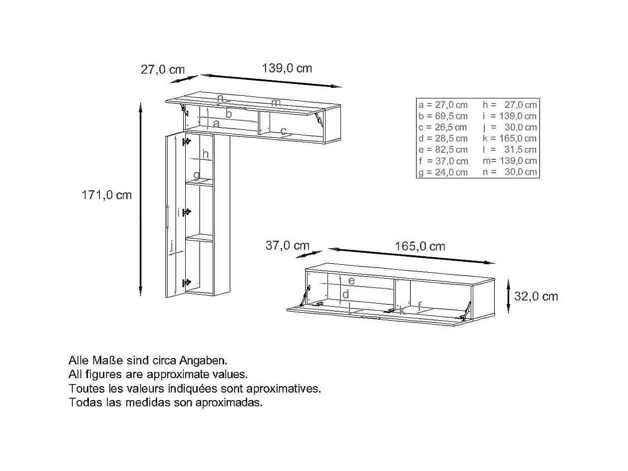 WOHNWAND Taurito Fronten in Beton Oxid Optik