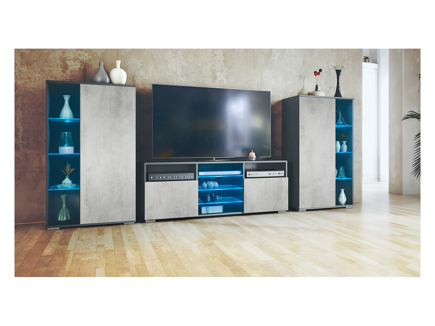 WOHNWAND Davos Beton Oxid Optik