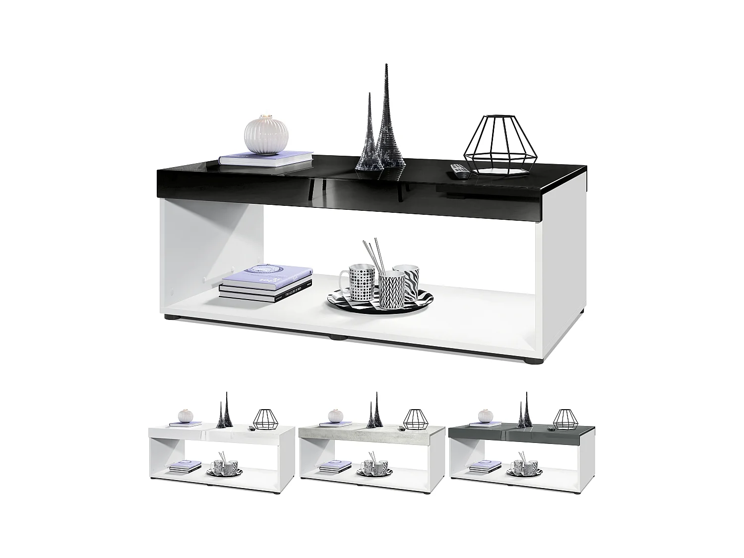 Table de salon Pure, Table basse rectangulaire, Blanc mat/Gris haute brillance (104 x 40,5 x 58 cm)