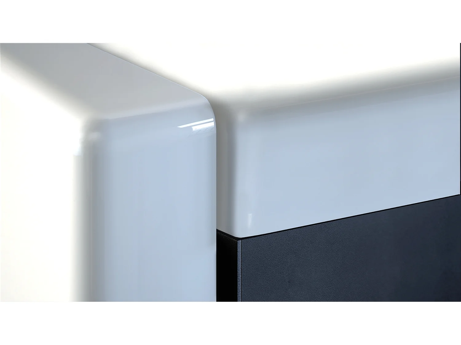 Tavolino  Pure, Tavolo da soggiorno a forma di scatola, bianco opaco/grigio lucido (104 x 40,5 x 58 cm)