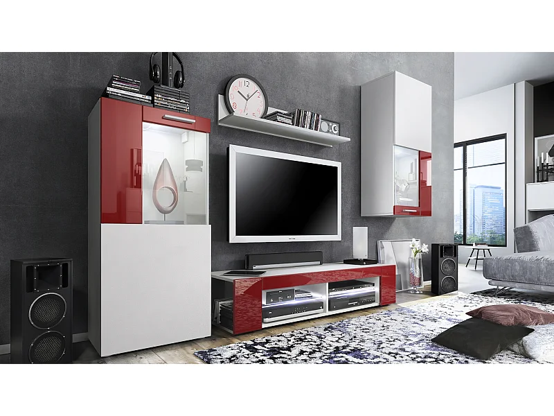 WOHNWAND Movie Absetzungen in Bordeaux Hochglanz