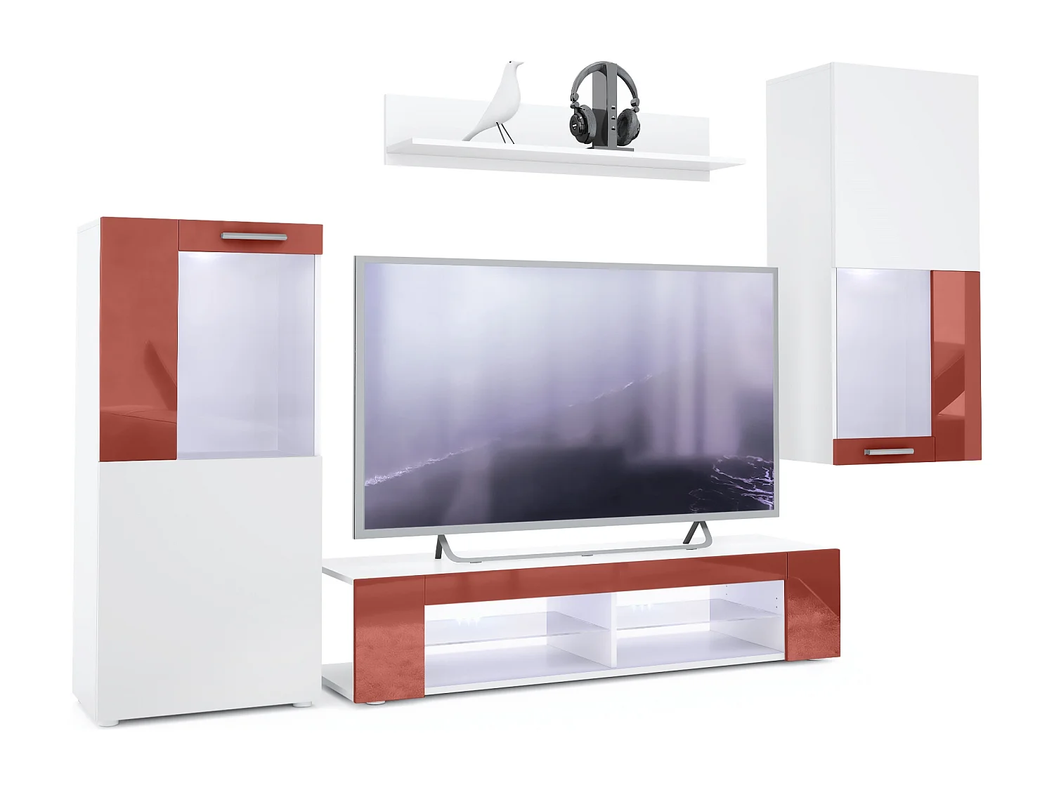 WOHNWAND Movie Absetzungen in Bordeaux Hochglanz