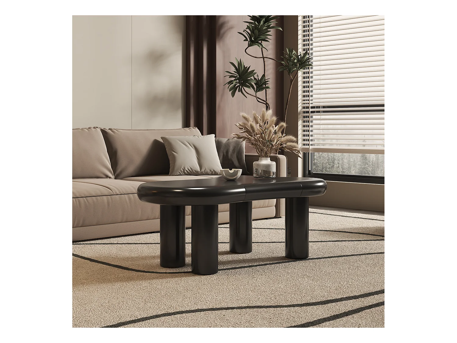 Table basse 98x65.5x40 cm - forme nuage - 1 tiroir - avec éclairage LED - noir