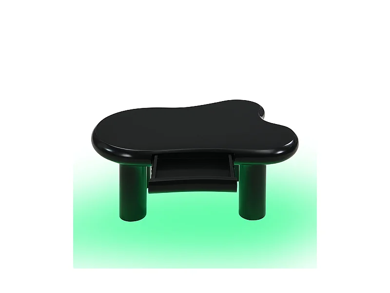 Table basse 98x65.5x40 cm - forme nuage - 1 tiroir - avec éclairage LED - noir