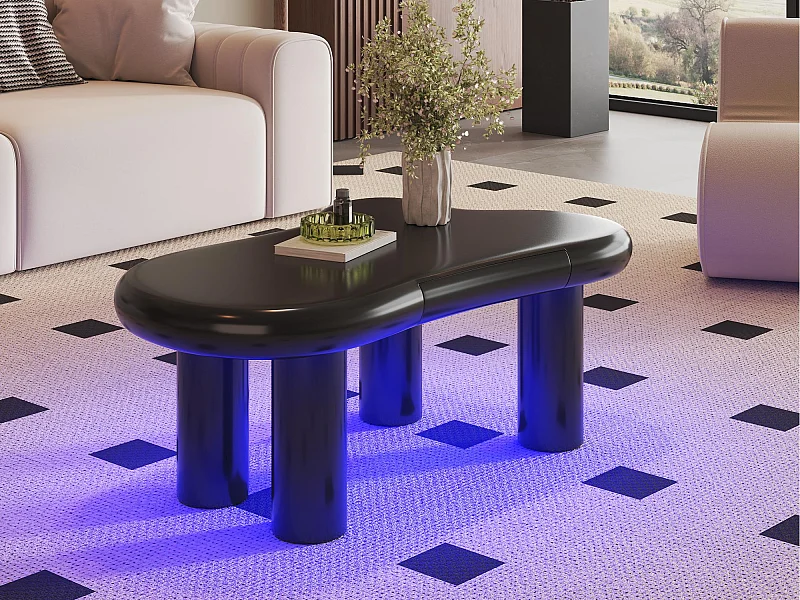 Couchtisch 98x65,5x40 cm - Wolkenform - 1 Schublade - mit LED-Beleuchtung - schwarz