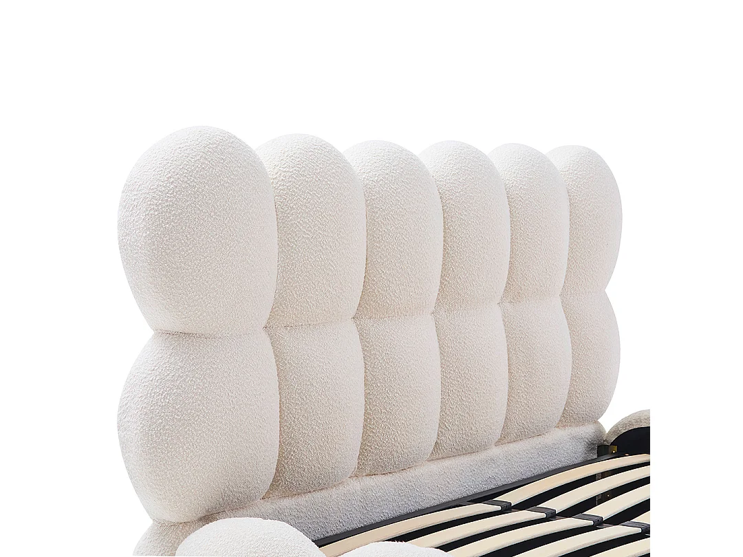 Lit coffre Megève laine bouclée blanc 140x190 cm