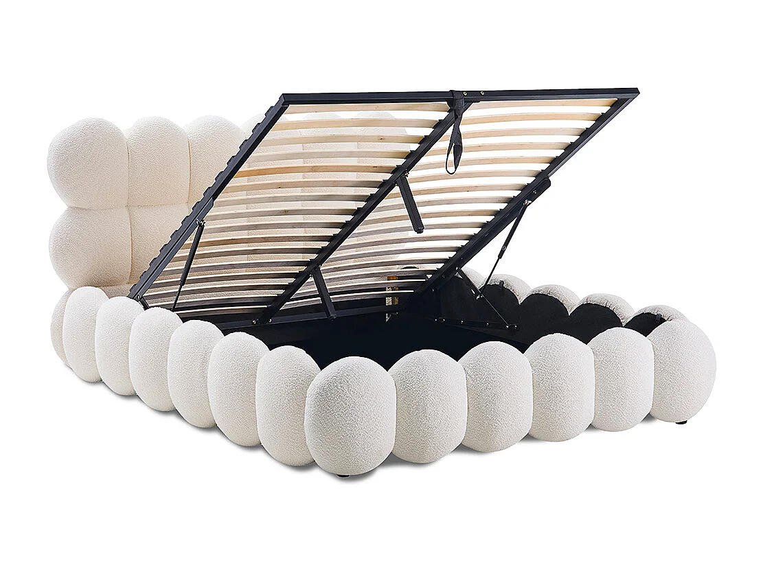 Lit coffre Megève laine bouclée blanc 140x190 cm