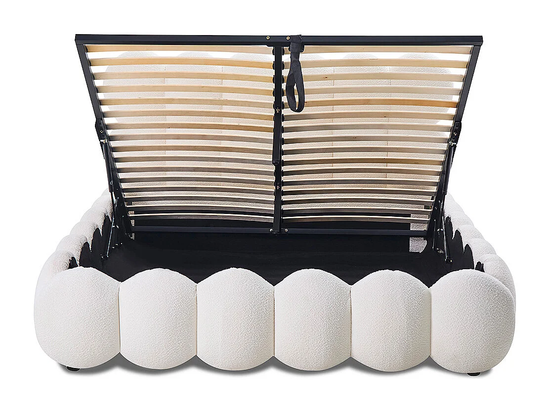 Lit coffre Megève laine bouclée blanc 140x190 cm