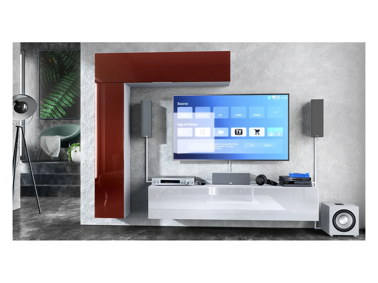 WOHNWAND Taurito Fronten in Bordeaux Hochglanz