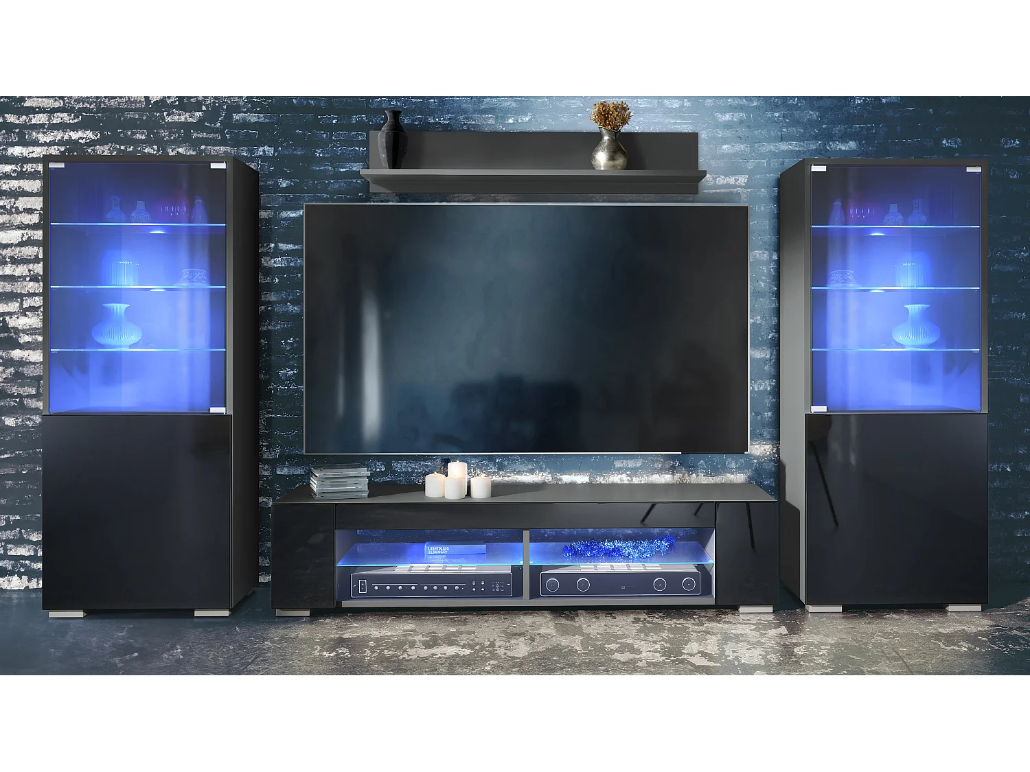 WOHNWAND Nevada Schwarz Hochglanz