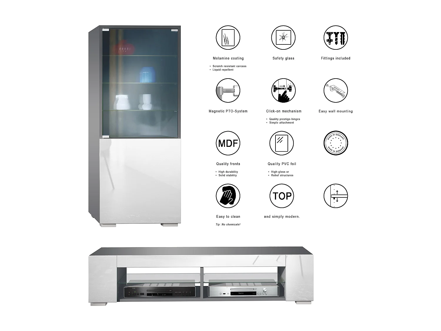 WOHNWAND Nevada Schwarz Hochglanz