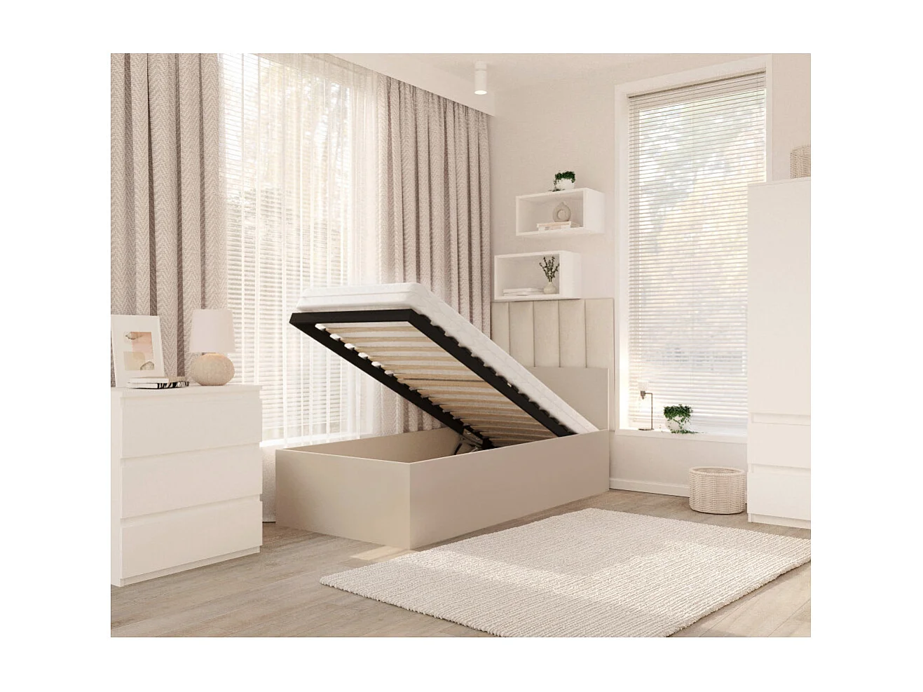 Lit coffre Panama 90x200  - Sommier inclus Cachemire