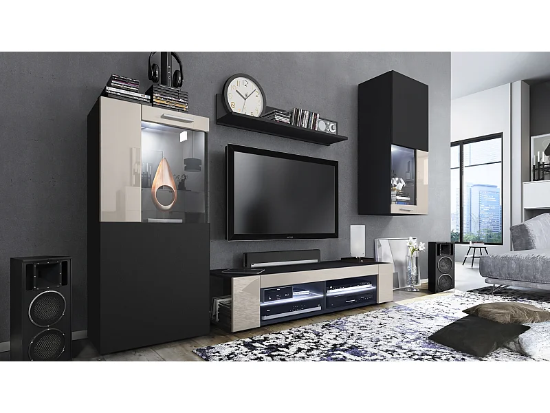 WOHNWAND Movie Absetzungen in Sandgrau Hochglanz