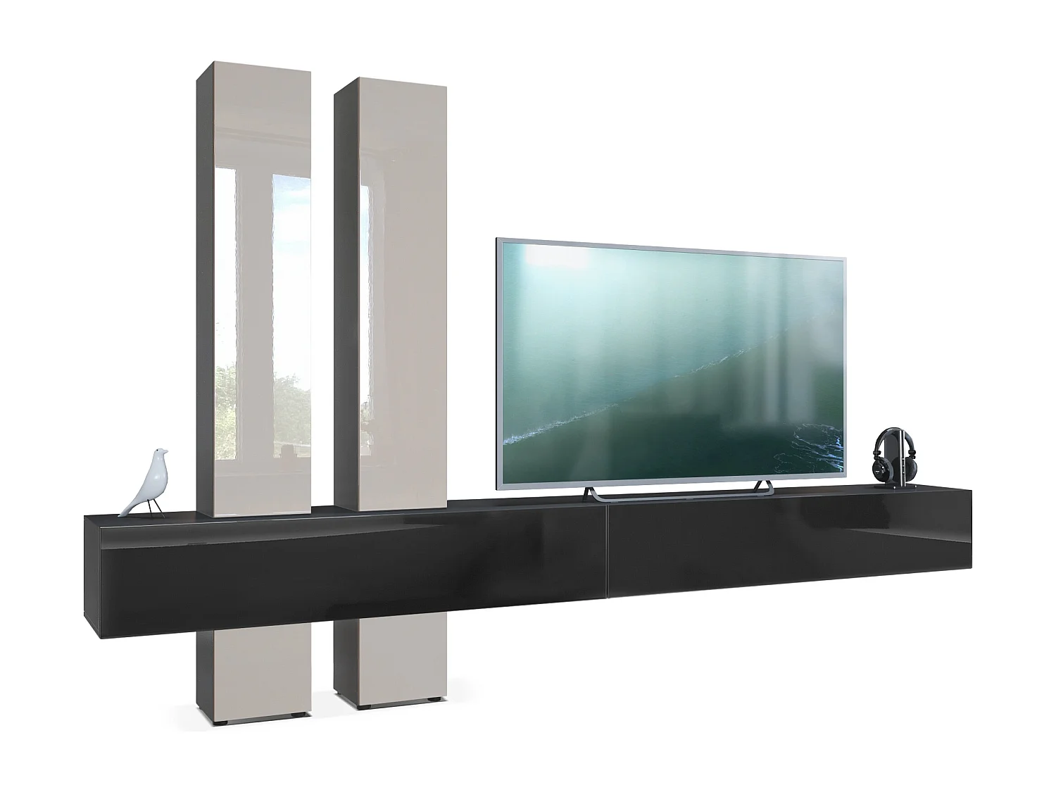 WOHNWAND Moja Türen in Sandgrau Hochglanz