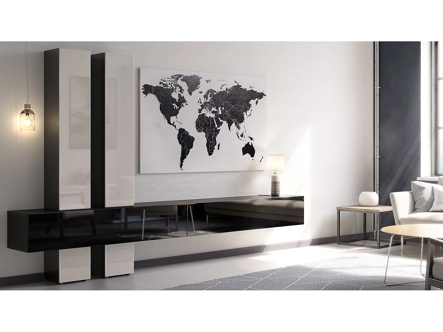 WOHNWAND Moja Türen in Sandgrau Hochglanz