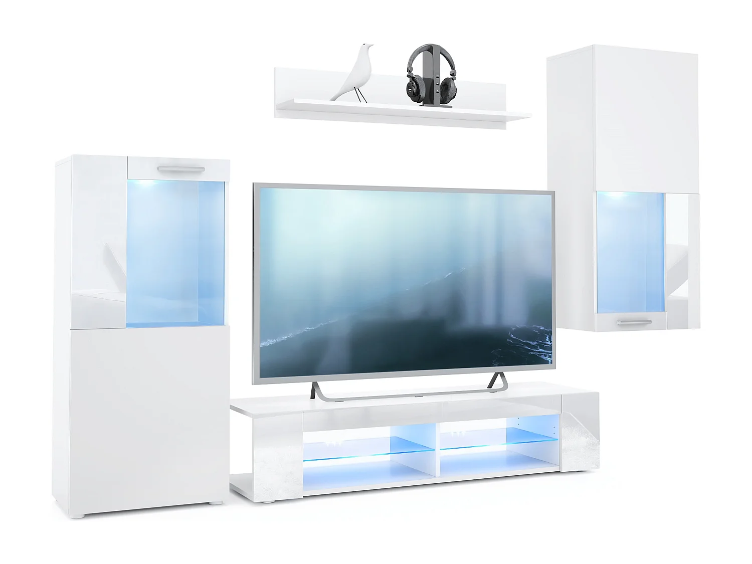 WOHNWAND Movie Absetzungen in Weiß Hochglanz