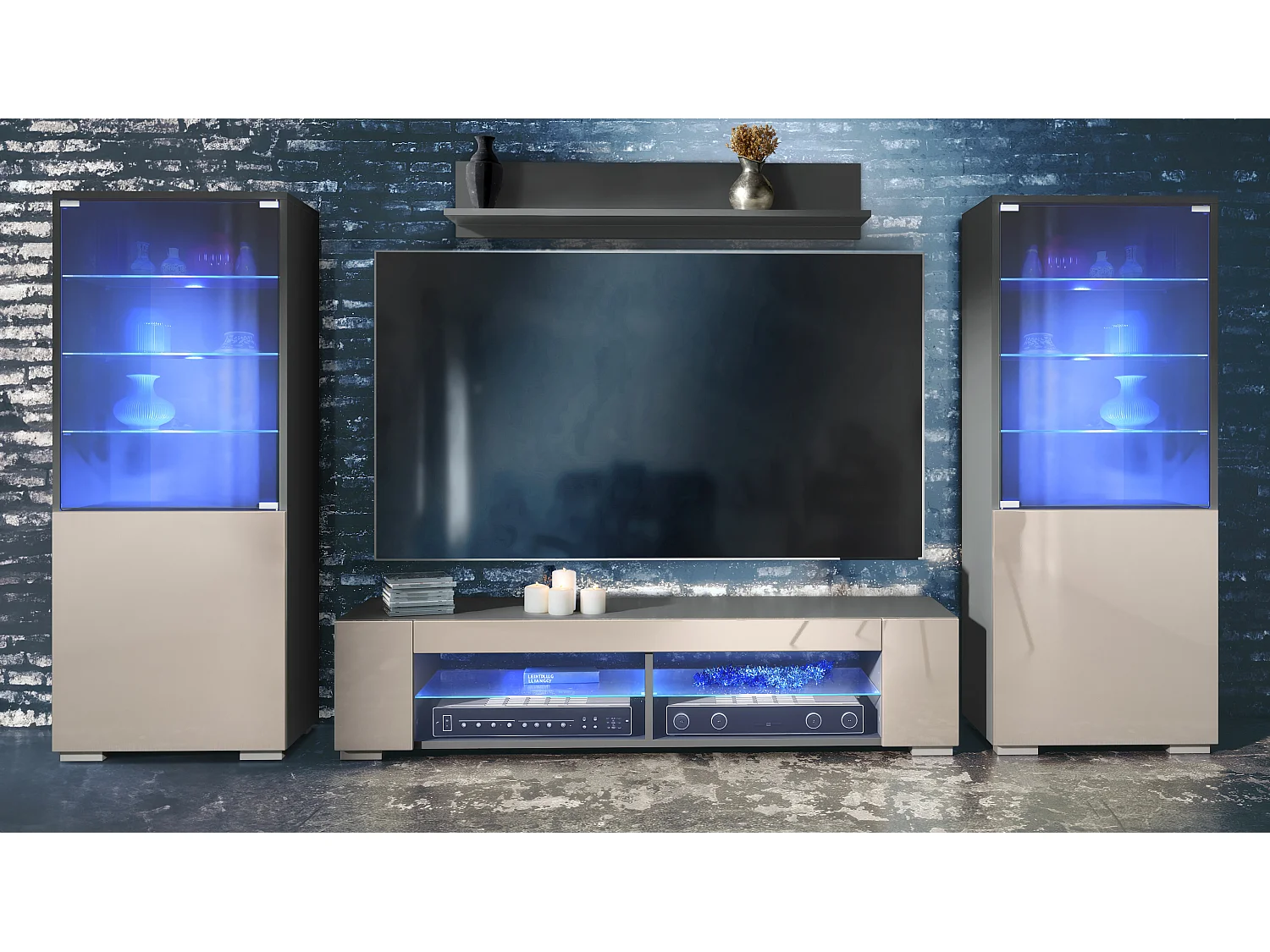 WOHNWAND Nevada Sandgrau Hochglanz