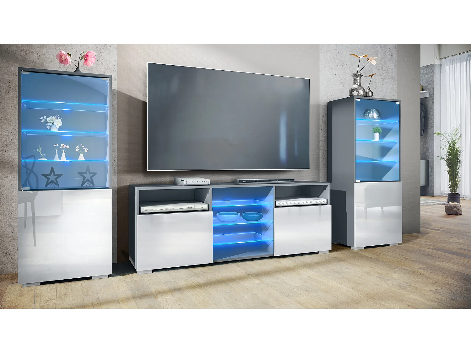 WOHNWAND Granada Weiß Hochglanz