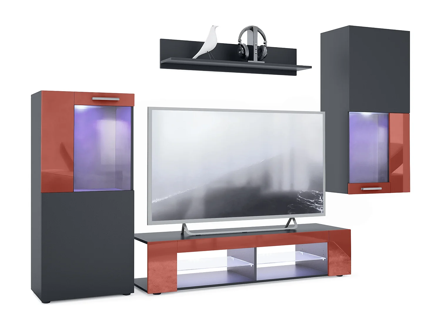 WOHNWAND Movie Absetzungen in Bordeaux Hochglanz