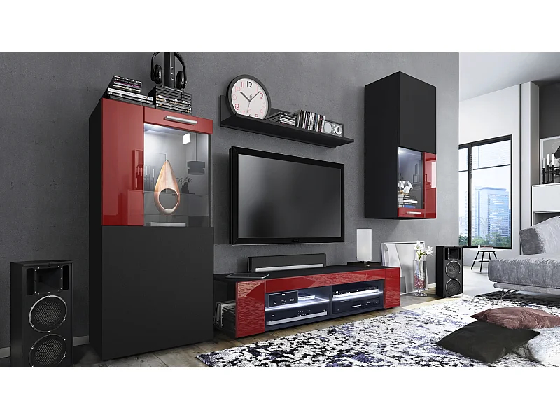 WOHNWAND Movie Absetzungen in Bordeaux Hochglanz