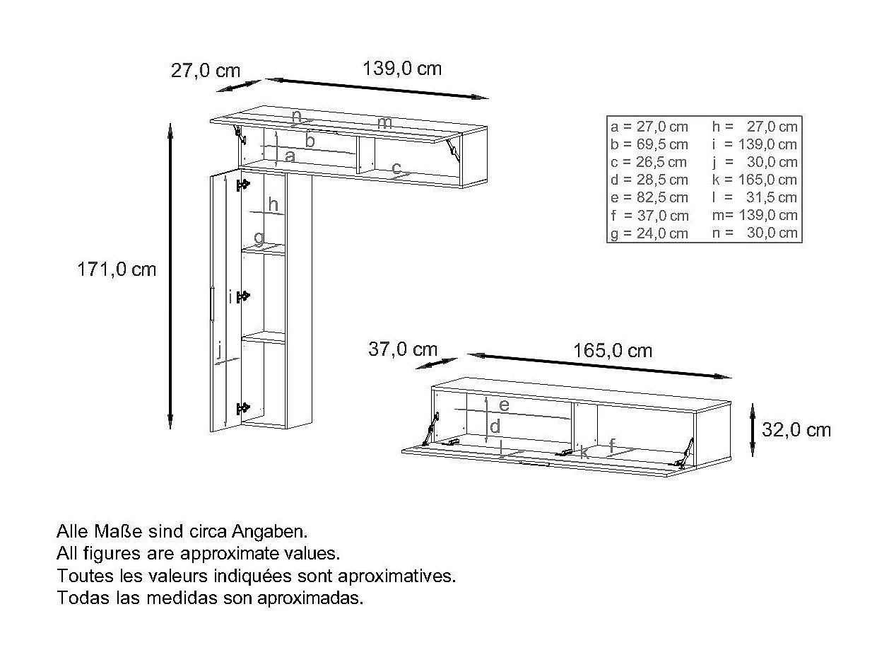 Meuble-paroi Taurito, noir mat/blanc haute brillance - Meuble-paroi moderne pour votre salon (320 x 182 x 39 cm)