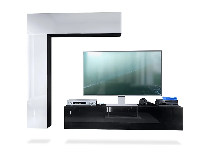 Meuble-paroi Taurito, noir mat/blanc haute brillance - Meuble-paroi moderne pour votre salon (320 x 182 x 39 cm)