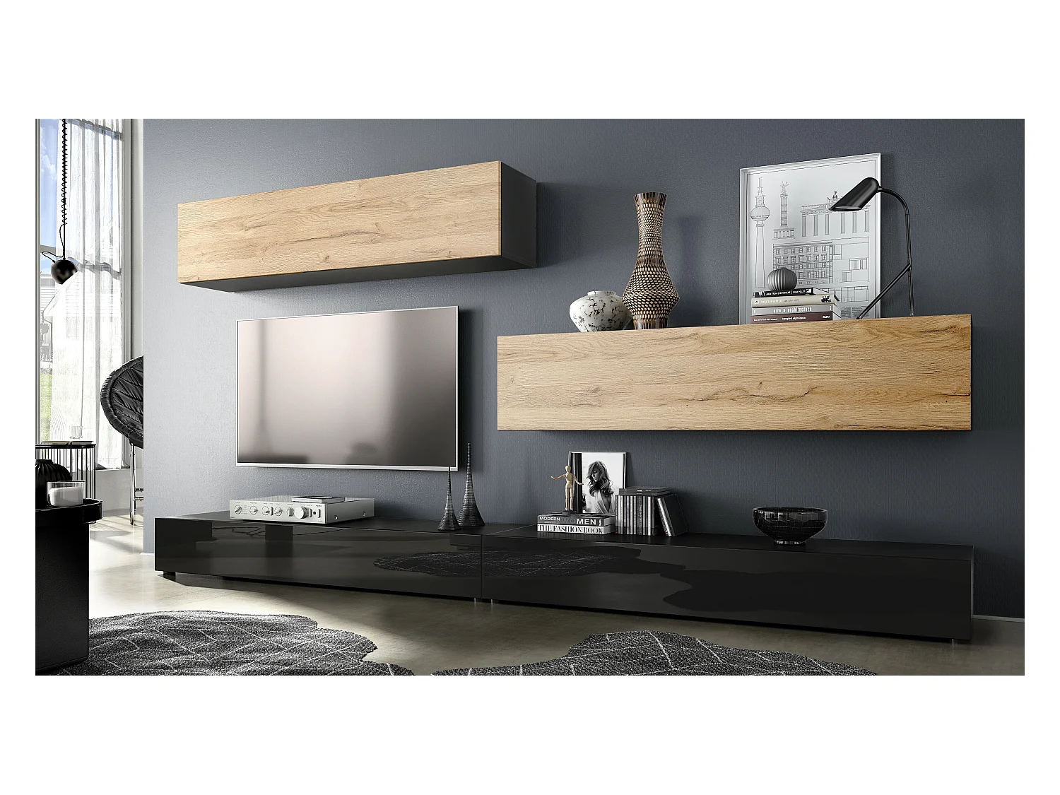 WOHNWAND Nublo Klappen in Eiche Natur