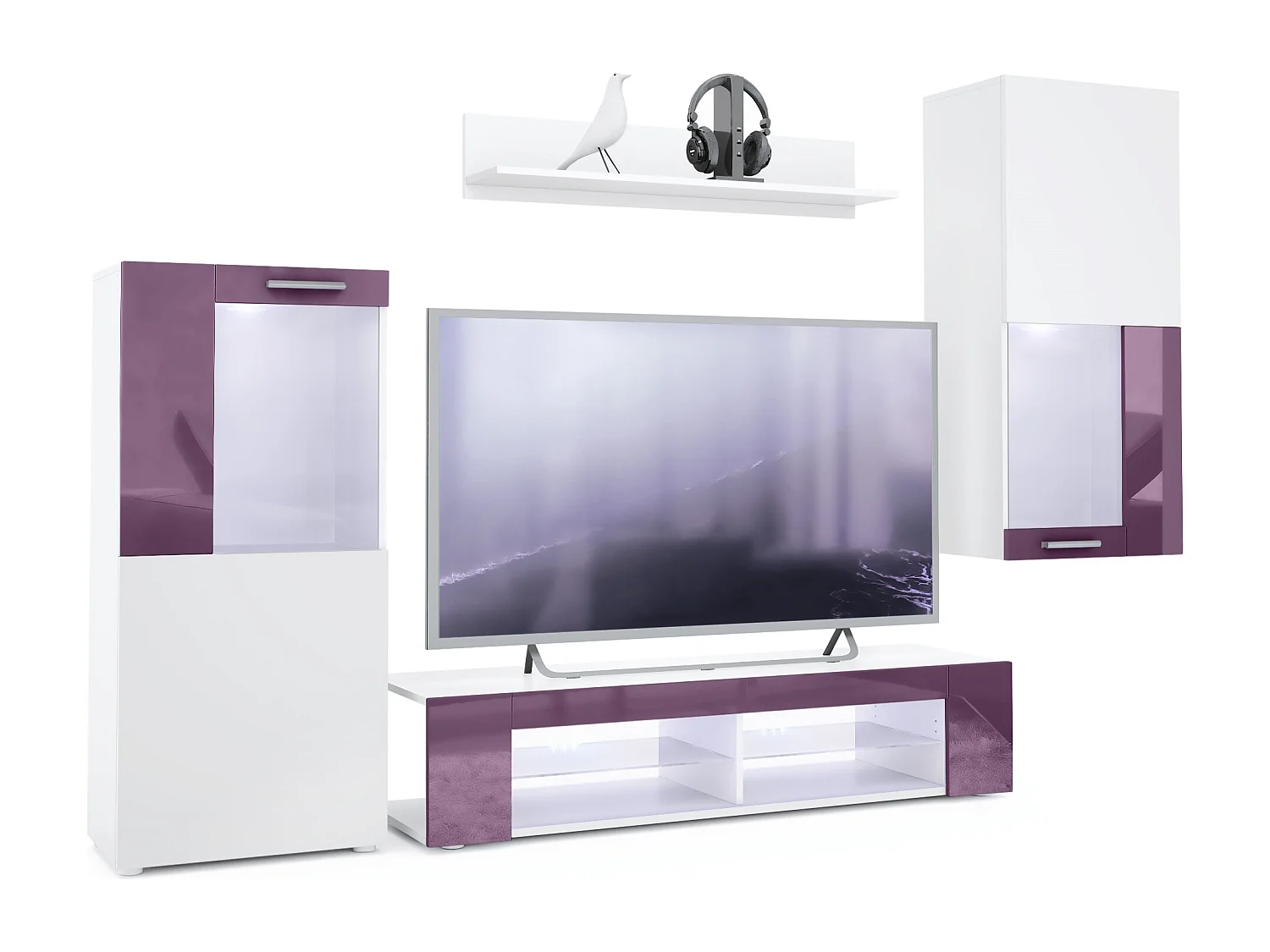 WOHNWAND Movie Absetzungen in Brombeer Hochglanz