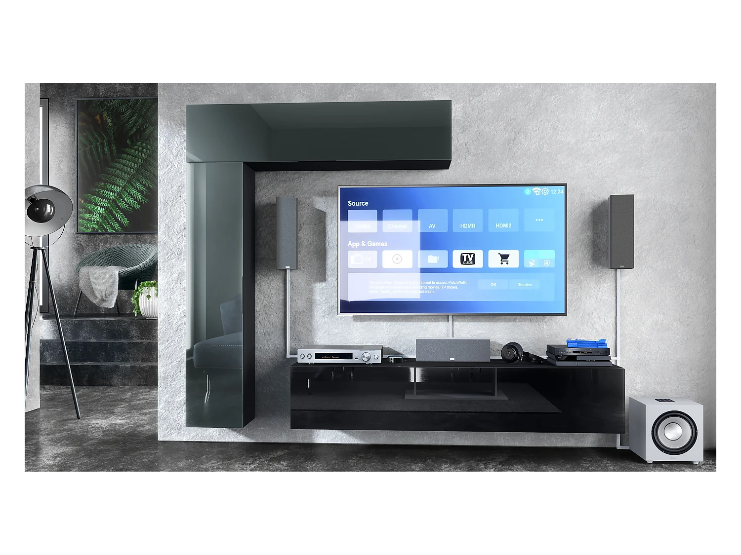 WOHNWAND Taurito Fronten in Grau Hochglanz