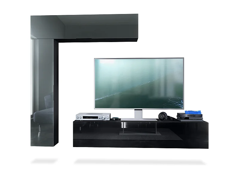 Meuble-paroi Taurito, noir mat/gris haute brillance - Meuble-paroi moderne pour votre salon (320 x 182 x 39 cm)
