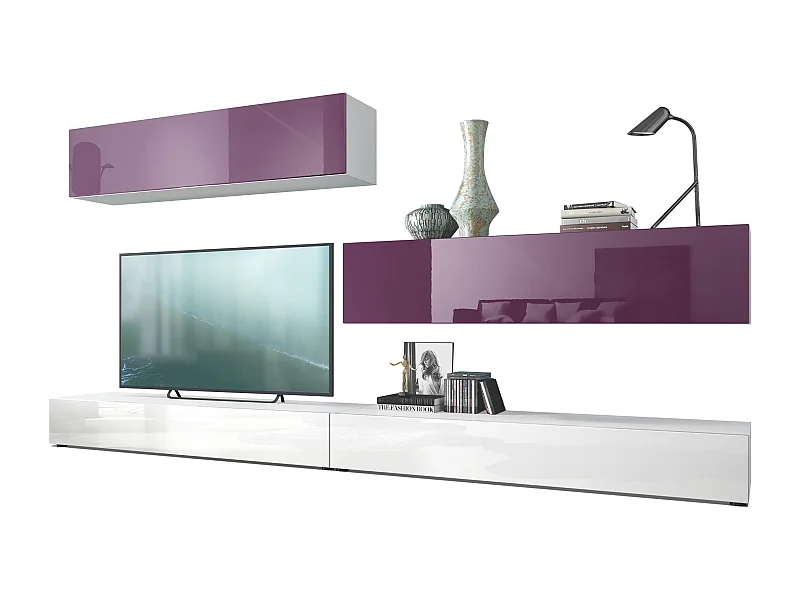 WOHNWAND Nublo Klappen in Brombeer Hochglanz