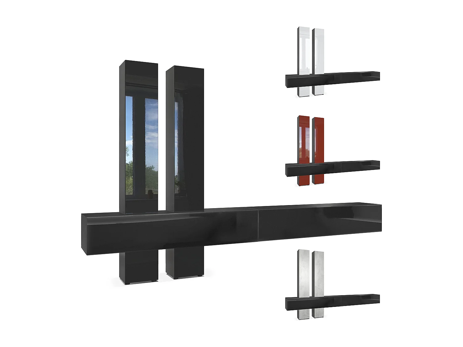 Parete attrezzata Vladon Moja - Nero opaco & Nero/ottica cermento ossido - Parete attrezzata moderna per il vostro soggiorno (LxHxP) 330 x 204 x 39 cm