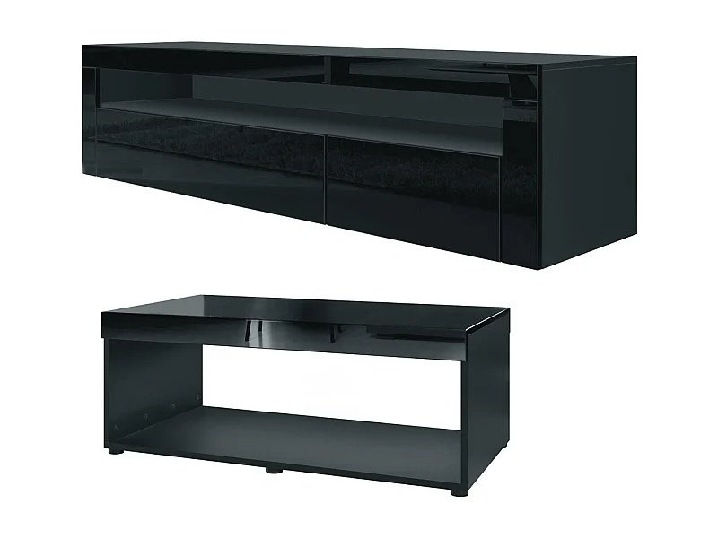 WOHNZIMMERSET Berlin Schwarz Hochglanz