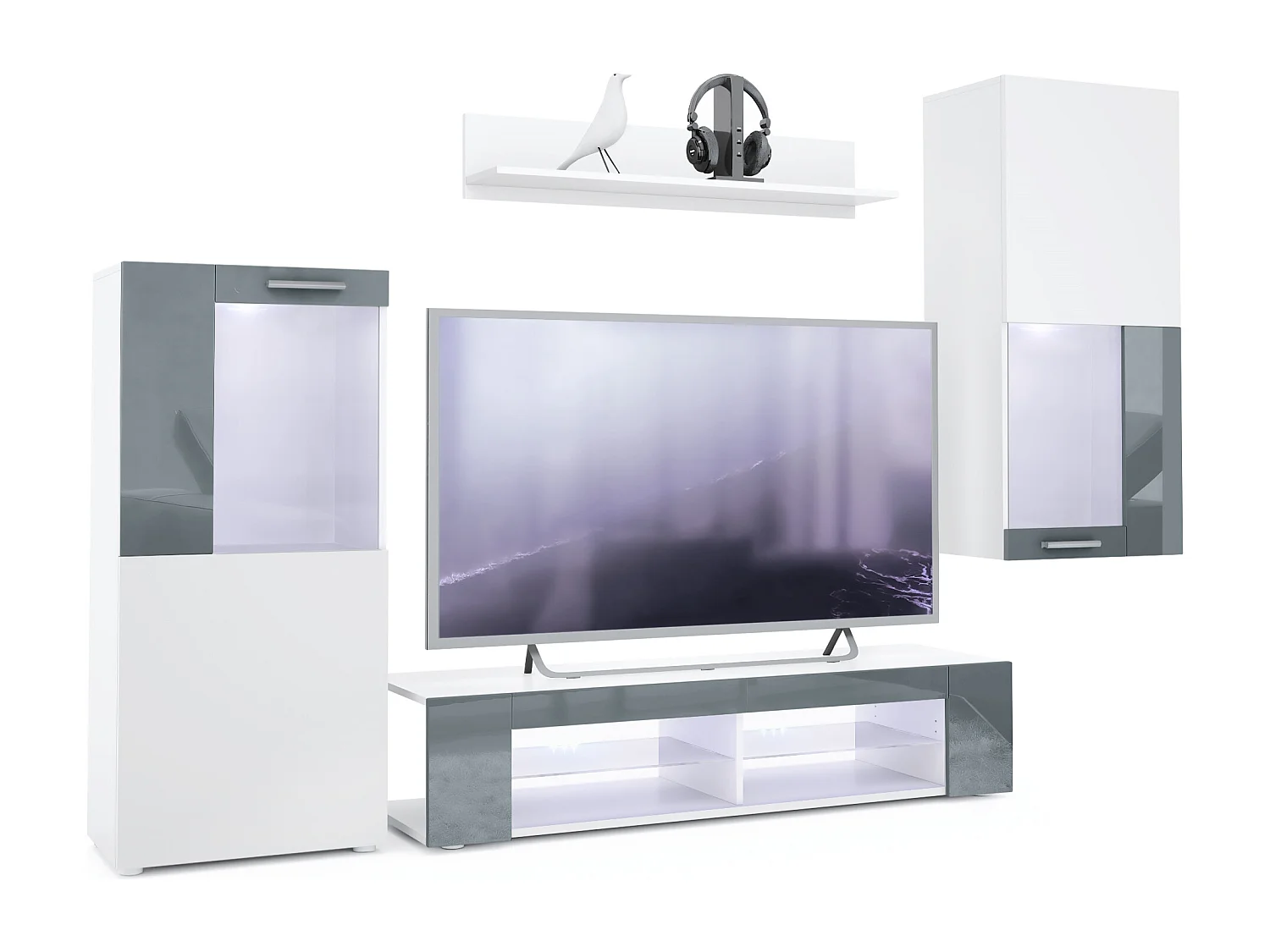 WOHNWAND Movie Absetzungen in Grau Hochglanz