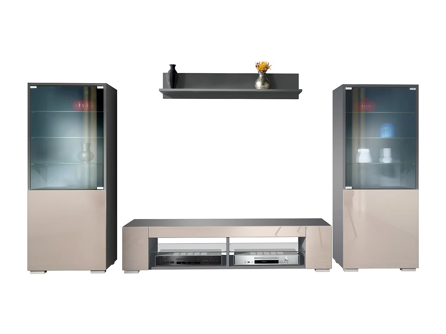 WOHNWAND Nevada Sandgrau Hochglanz